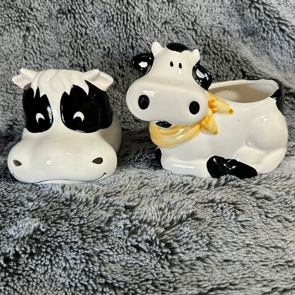 Unbranded Cow Kitchen Decor Set Ceramic Farmhouse Black White 2 Piece - Picture 1 of 2